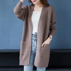 Women's mid-length cardigan for spring and autumn 2021, plus size, loose knitted shawl, versatile sweater.