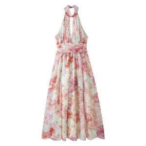 Off-Shoulder Chiffon Halter-Neck Dress
