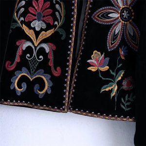 Cross-border exclusive for European and American fashion women's clothing 2022 early spring new embroidered cardigan short long-sleeved velvet shirt