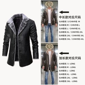 Men's mid-length leather jacket middle-aged and elderly autumn and winter business European size plus velvet large lapel suit fur plush jacket men