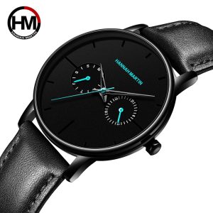 Men's multifunctional waterproof quartz watch top layer cowhide watch student trend niche brand ins business watch