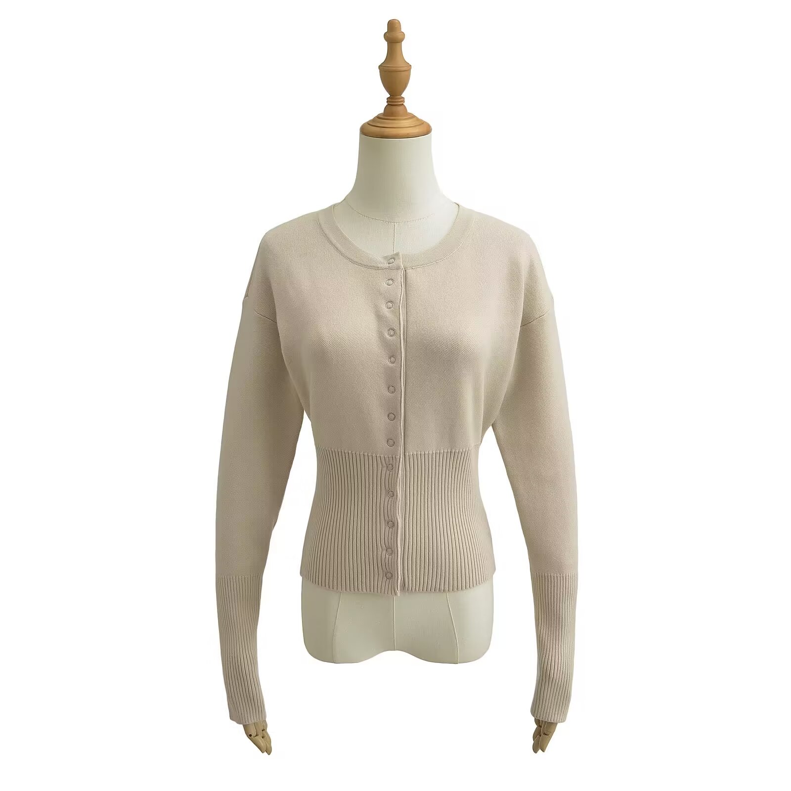 European and American high waist women's round neck single breasted knitted sweater female niche design short top with thin sweater trend - Image 4