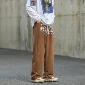 Fashion brand retro printed letter straight pants men's spring and autumn Hong Kong style casual personality hip-hop mopping wide-leg long pants