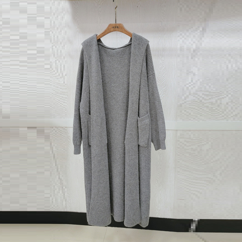 High-end mid-length hooded knitted cardigan for women, thickened for autumn and winter, soft and cozy style, perfect for layering under a coat. - Image 3