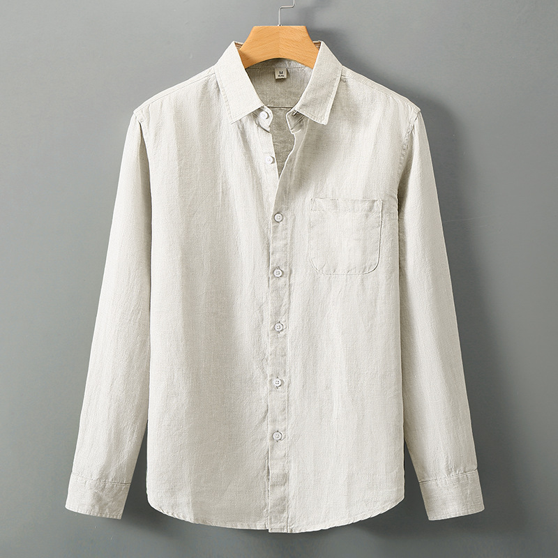 Summer linen short-sleeved shirt for middle-aged men's business casual pure linen pocket shirt loose cardigan half-sleeved linen clothing - Image 12