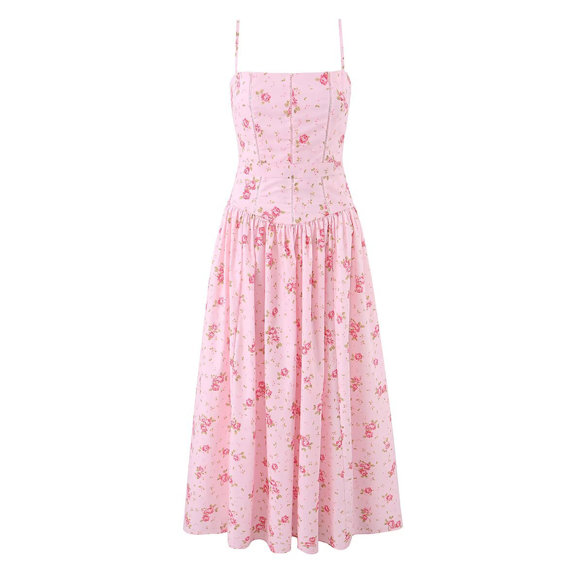 House style, wholesale export, French fresh and gentle vacation style floral maxi dress with waist-cinching suspenders - Image 9