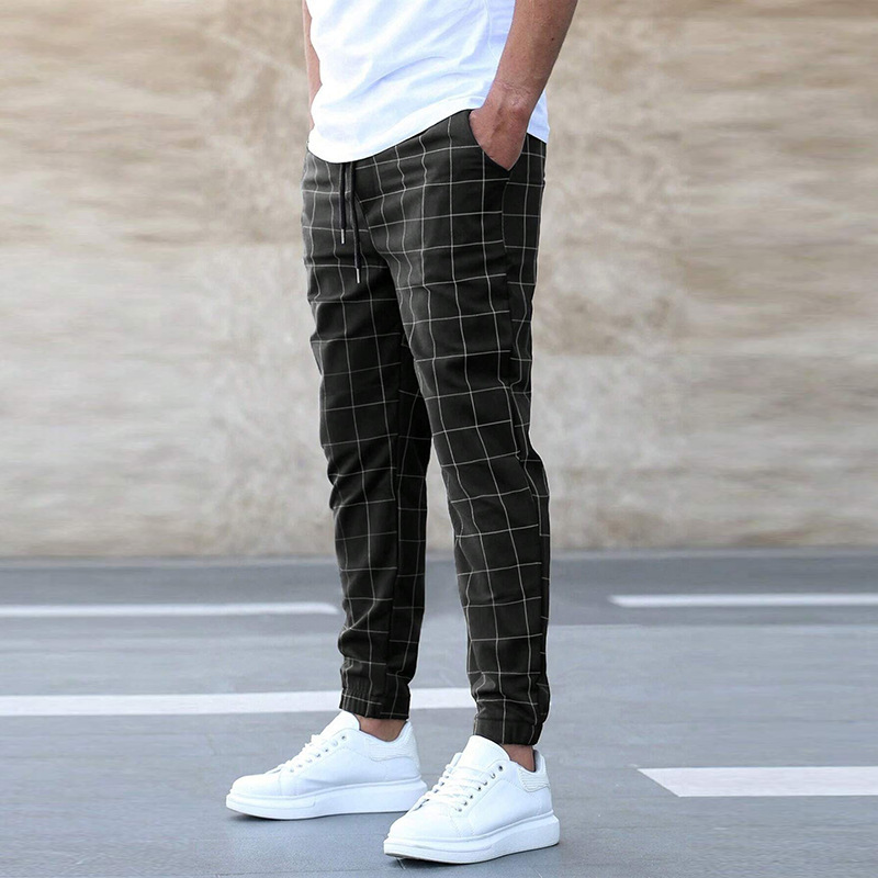 2024 New European and American Amazon Street Fashion Pants Plaid Casual Trousers Fashion Men's Casual Pants Drawstring Pants Wholesale - Image 3