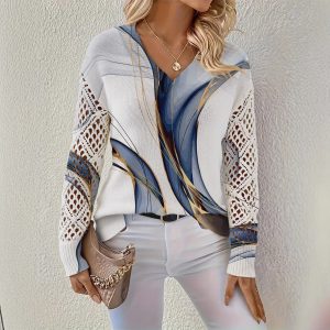 Cross-border AliExpress V-neck printed T-shirt, spring/summer T-shirt, retro pastoral style, all-over floral print, loose casual wholesale.
