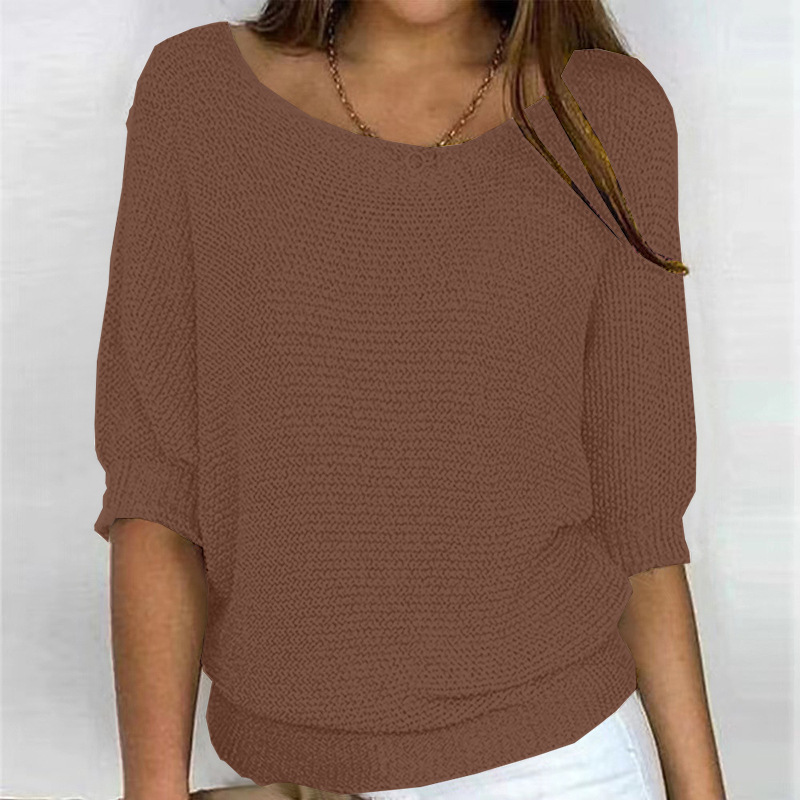 2026 New Russian AliExpress Wish Solid Color Crew Neck Knitted Top Women's Three-Quarter Sleeve Top Air Conditioning Shirt In Stock - Image 31