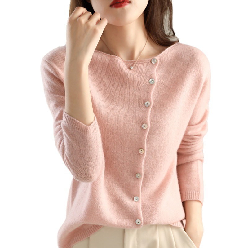 No collision ~ 2024 autumn single-breasted cardigan women's low round neck thin knitted outer long-sleeved top - Image 5