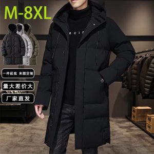 Cross-border popular mid-length down cotton coat for men, winter Korean style, thickened, warm, plus size, hooded cotton coat.