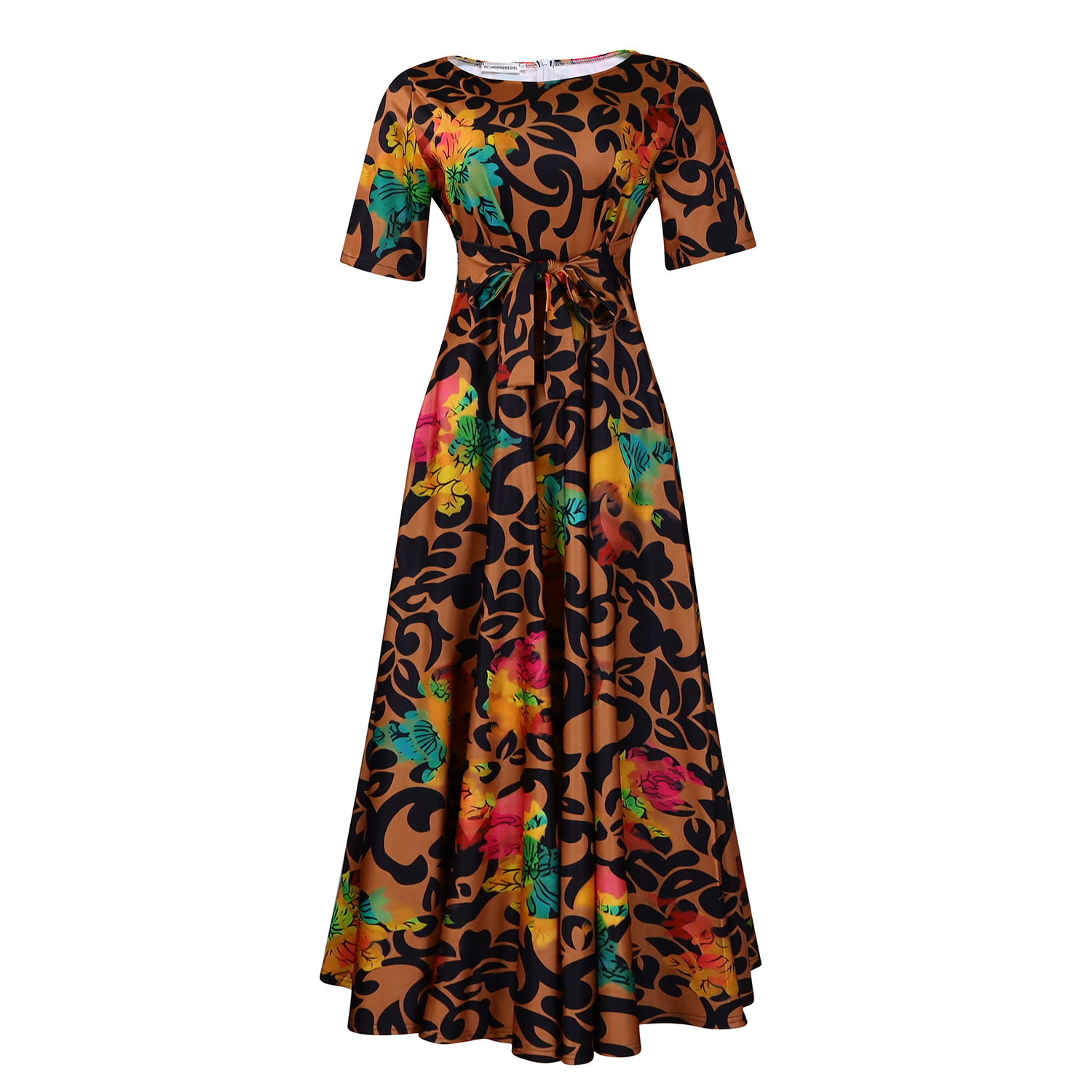 D3266 Cross-border Women's Clothing 2024 New Fashionable and Elegant Tie-waist Plus Size Short Sleeve Full Skirt Dress (Foreign Trade) - Image 26