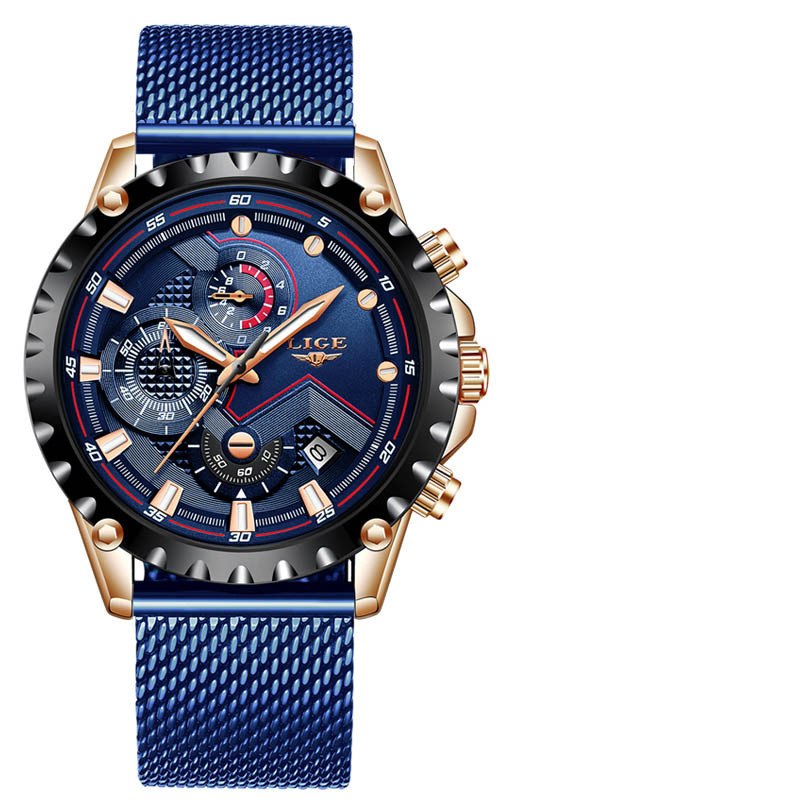 LIGE Milan mesh fashion quartz watch multi-functional six-pin chronograph calendar watch business watch 9821 - Image 18