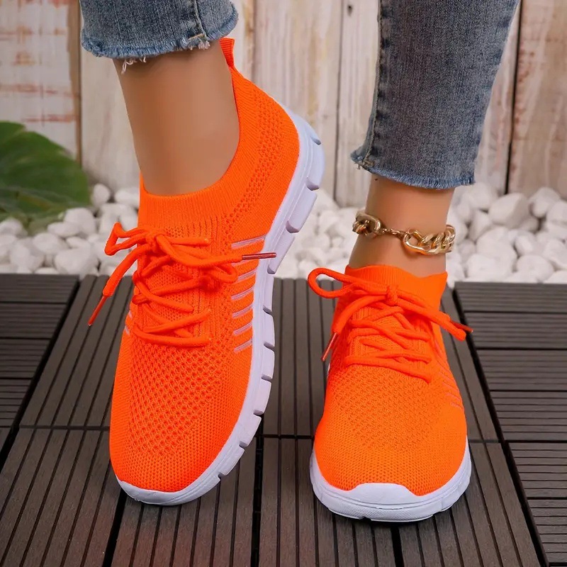 Foreign trade spring and summer style flying mesh women's shoes breathable sports shoes deep mouth lace-up platform sole casual shoes women's running - Image 16