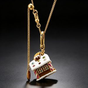 Exquisite enamel snow house pendant necklace with openable design, three-dimensional and delicate snow house charm, clavicle chain jewelry.