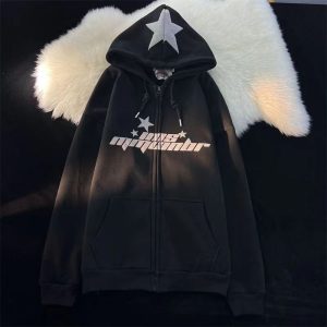 2023 European and American dark fashion alphabet sweatshirt men and women hoodies Goth couple Harajuku large size zipper sweater
