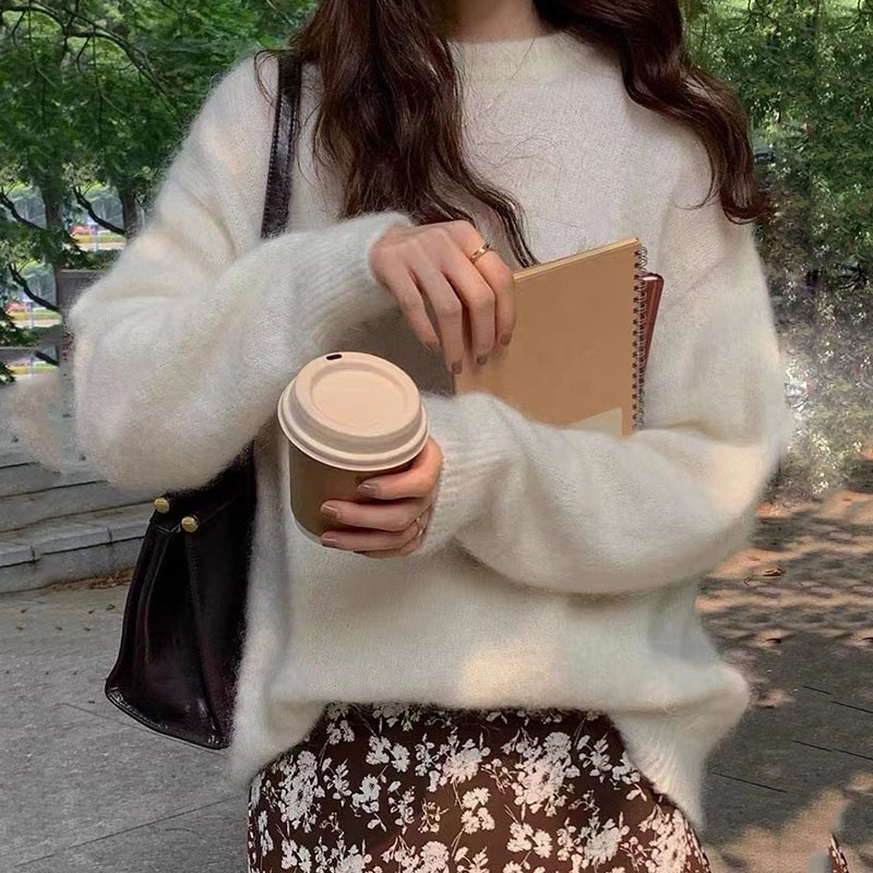 American style gray pullover sweater for women, autumn/winter 2025, loose fit, round neck, versatile base layer knit top. - Image 12