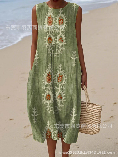 2025 European and American spring and summer new sleeveless casual printed temperament long skirt dress slim small fresh casual skirt - Image 27