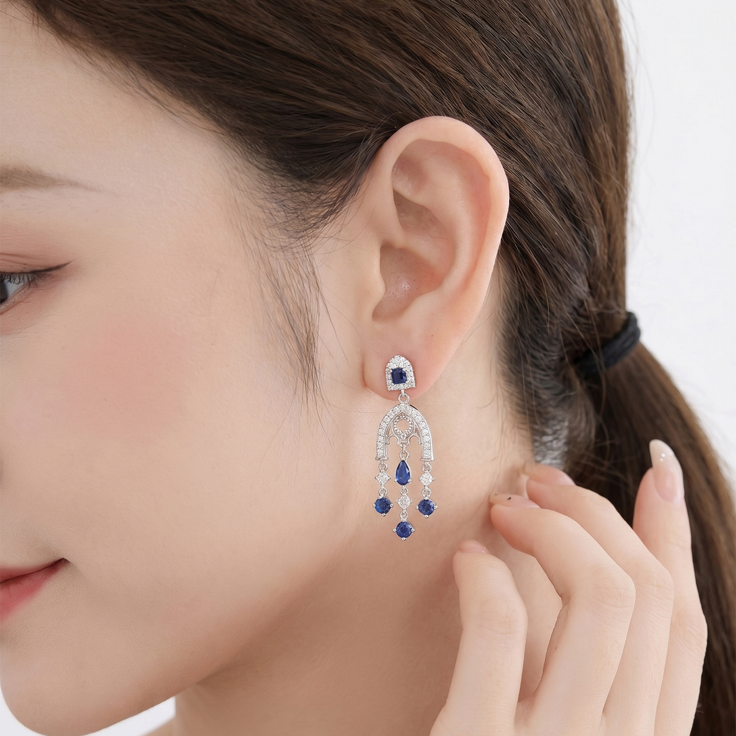 Xuping Gemstone Series Niche Earring and Necklace Set: Fashionable, Light Luxury, Teardrop Tassel, Elegant Court Style Earrings for Women - Image 4