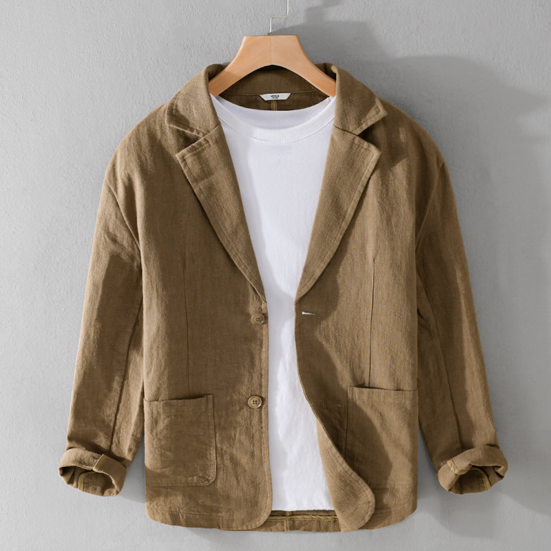 Spring and autumn men's striped short-sleeved casual suit linen loose youth handsome popular simple suit Y803 - Image 9