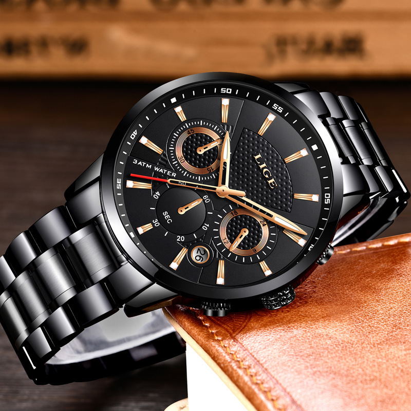 New LIGE 9866 men's sports quartz watch waterproof steel belt binocular multifunctional watch business watch - Image 10