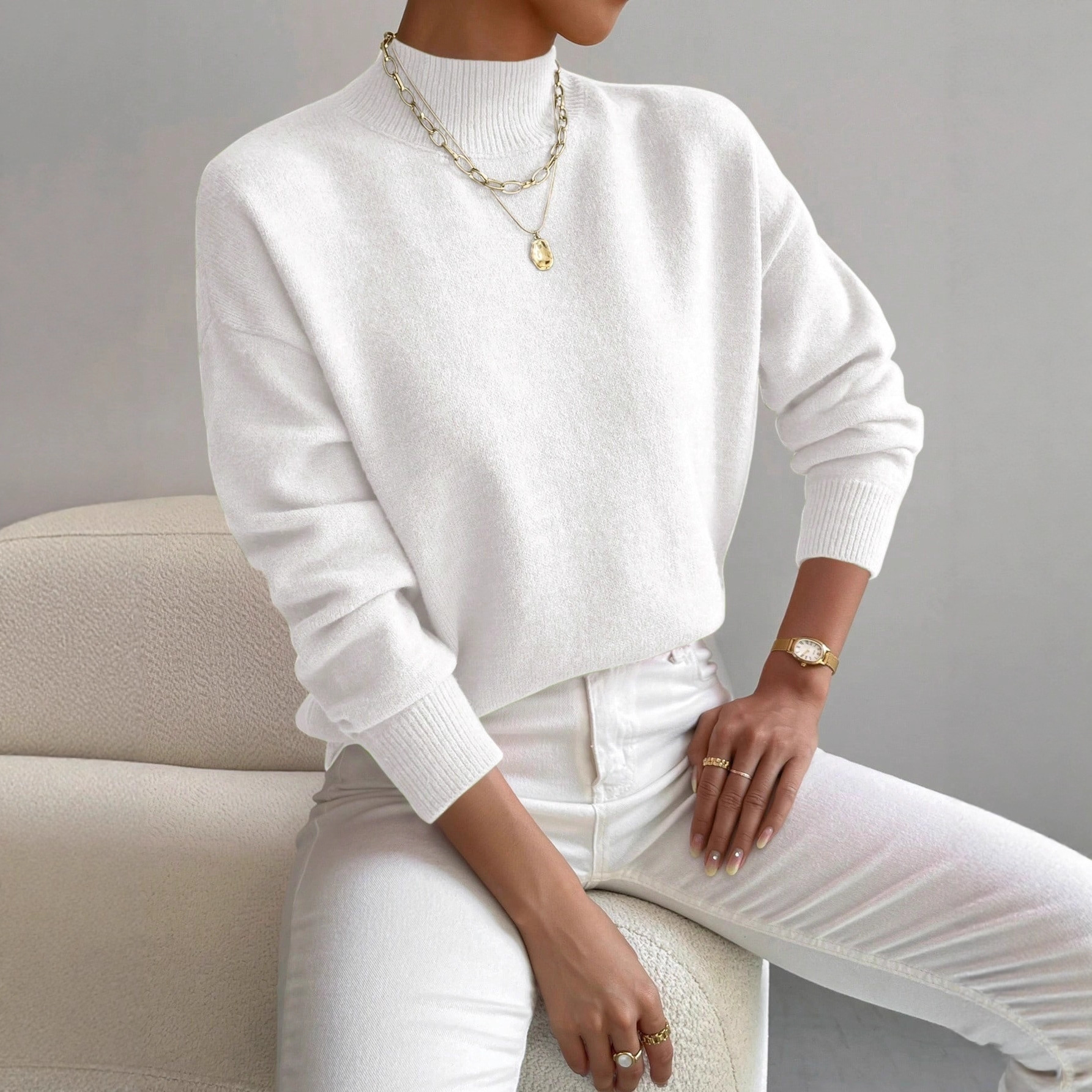 Cross-border autumn and winter turtleneck pullover long-sleeved sweater Amazon foreign trade women's fashion solid color loose knitted top - Image 5