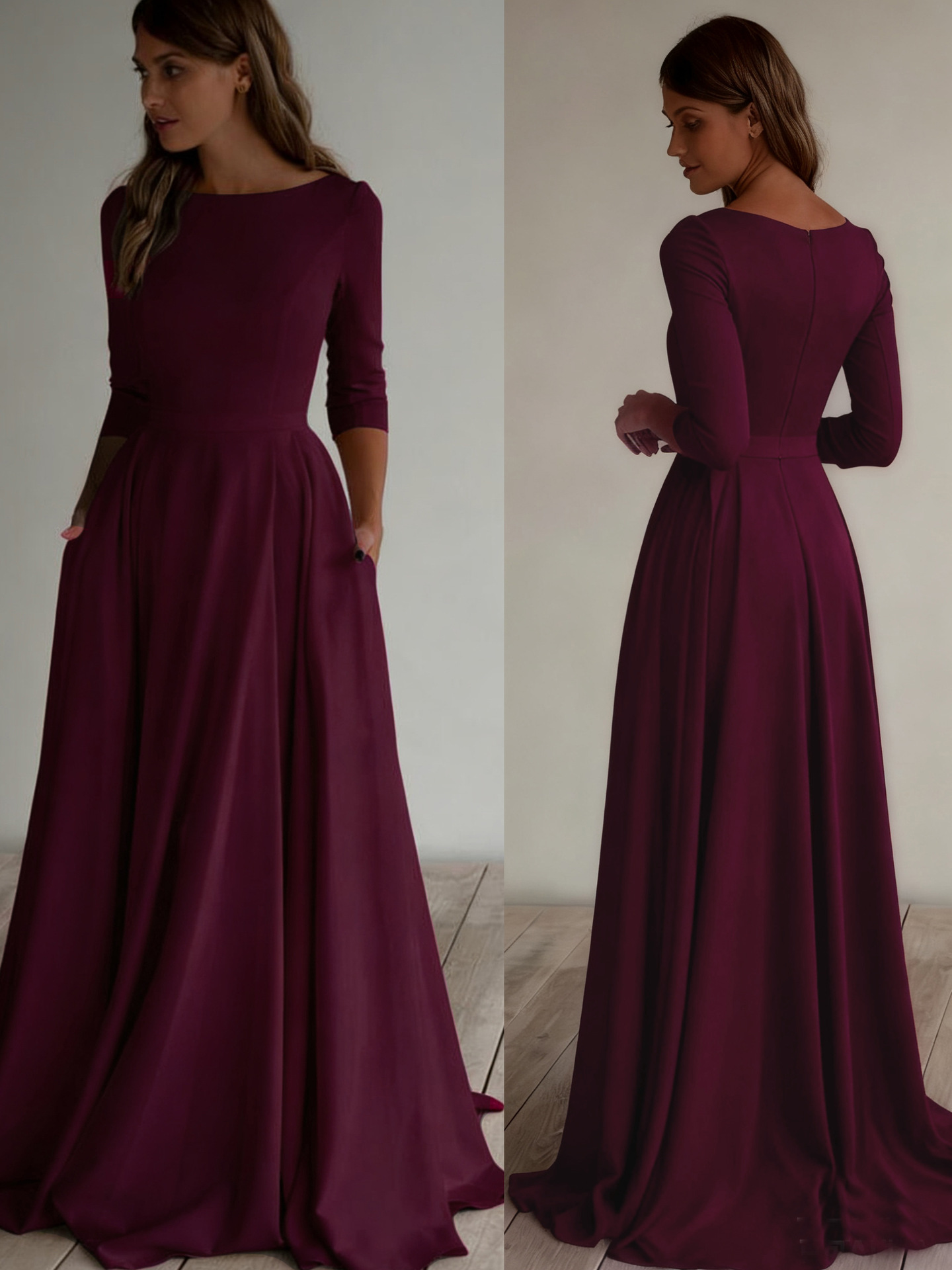 2025 New Simple Long-Sleeved Bridal Travel Photography Long Light Wedding Dress White Round Neck Long Dress Popular Multi-Color Dress - Image 13