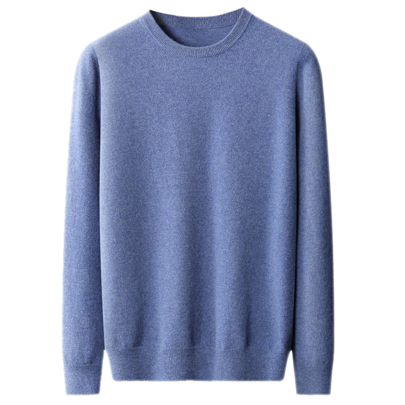 Autumn and winter new first-line ready-to-wear 100 full wool sweater men's round neck long-sleeved pullover sweater solid color knitted bottom - Image 5