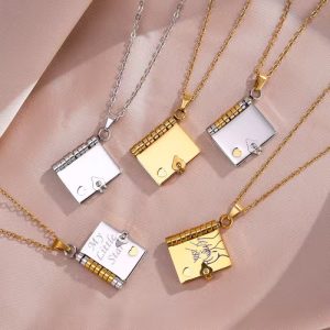 Hot-selling stainless steel necklace in Europe and America, a love letter necklace for women, with an openable book pendant, a new style with a unique and elegant feel.