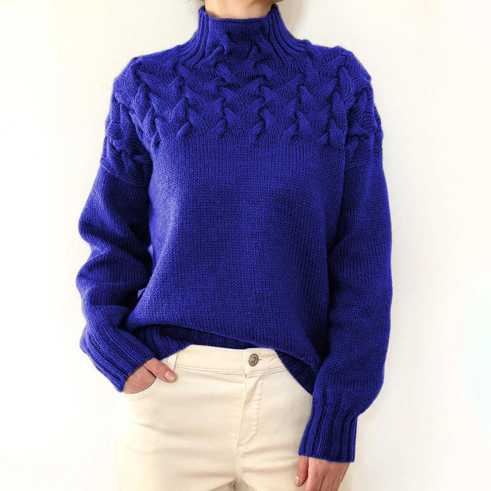 2026 Amazon Cross-Border New Women's Clothing Independent Site eBay Fashion Cable Braid Details High Neck Long Sleeve Sweater - Image 12