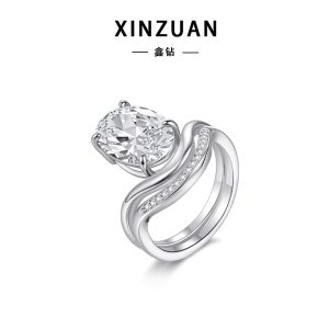 Cross-border hot sale 2025 new European and American style S925 silver oval pigeon egg 9*11 egg-shaped diamond ring stacking style all-match