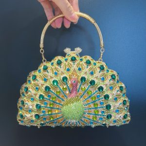 Large peacock diamond evening bag luxury diamond clutch bag European and American banquet hand-held crossbody female clutch bag