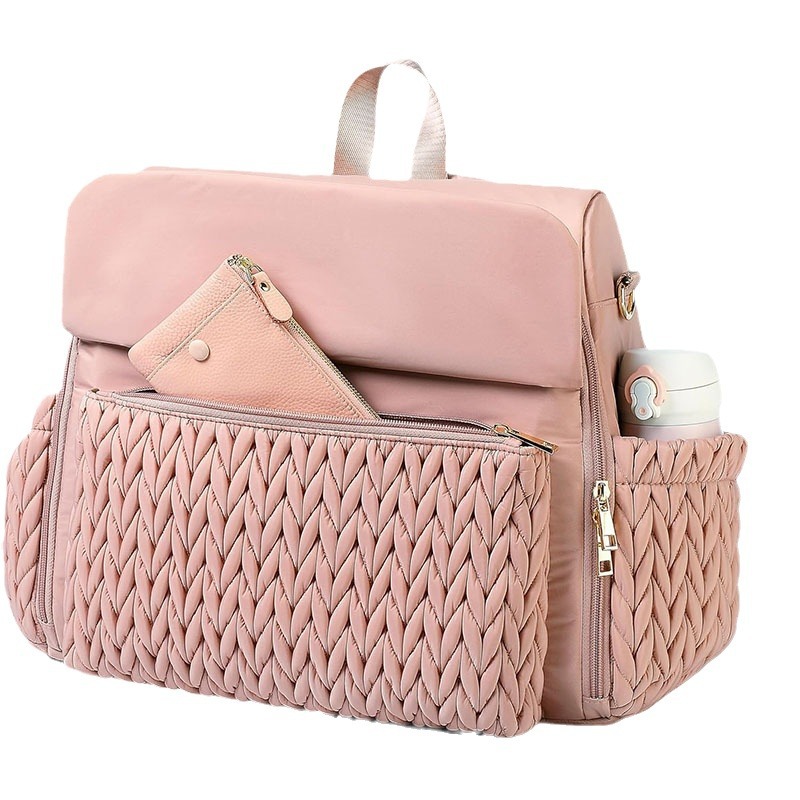 New quilted embroidered backpack mommy bag large capacity fashionable hand-held mommy bag outdoor travel insulation waterproof diaper bag - Image 6