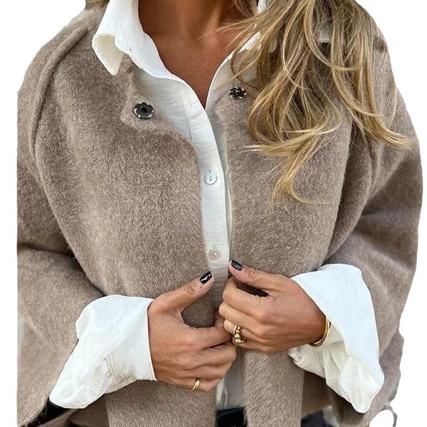 2024 Independent Station Foreign Trade AliExpress_Autumn and Winter Loose Short Cashmere Long Sleeve Jacket - Image 5