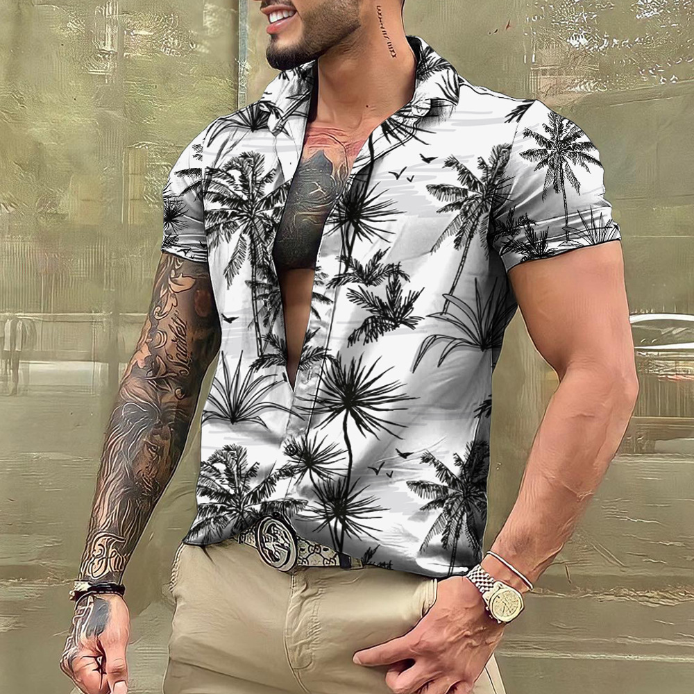 Cross-border foreign trade 2023 men's Hawaiian short-sleeved shirt men's lapel shirt holiday casual T-shirt - Image 23