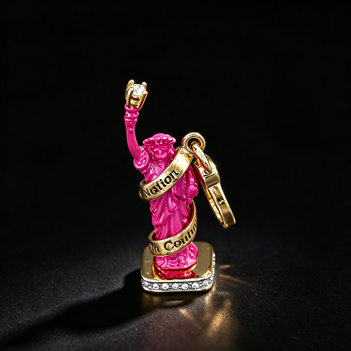 Cross-border pendant, New York Statue of Liberty pendant, diamond-encrusted rose red torch ribbon sculpture necklace, clavicle chain - Image 6