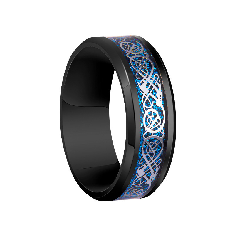 Hot-selling cross-border e-commerce products: fashionable red and blue gemstone women's rings, European and American style stainless steel dragon pattern men's couple rings. - Image 12