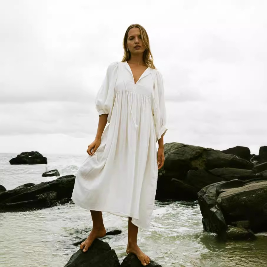 Cross-border fashion spring and autumn women's plus size loose long lantern sleeve casual sweet fresh girl style dress, - Image 3
