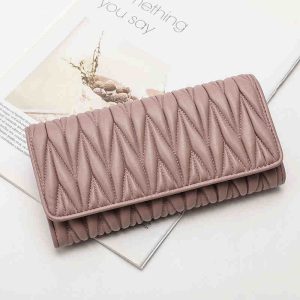 Cross-border full sheepskin wallet small Chanel style MIU hand-held wallet genuine leather card holder solid color women's long tri-fold wallet