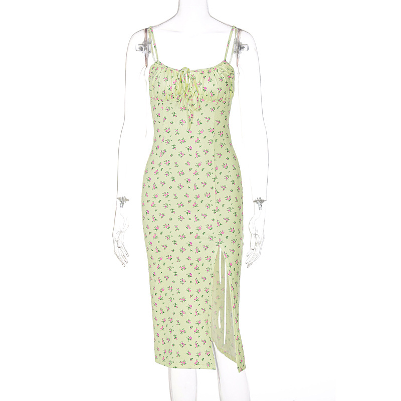European and American 2024 autumn hot products new women's suspender floral slit dress Amazon foreign trade wholesale - Image 8