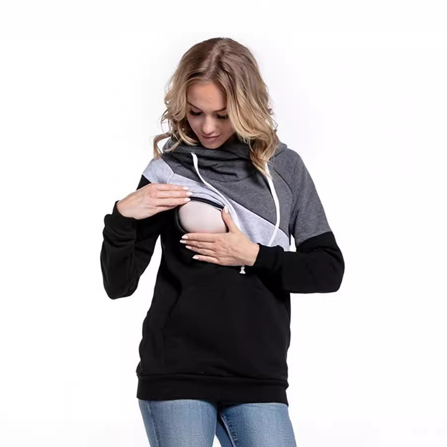 2025 Wish, AliExpress, eBay, Amazon New Long-Sleeved Patchwork Multifunctional Maternity Nursing Jacket/Sweatshirt - Image 3