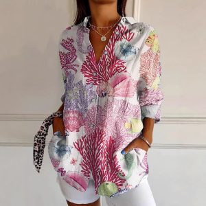 2024 New Women's Long Shirt, Summer European and American Trendy Short-Sleeve Floral Print 3D Short Sleeve Fashion