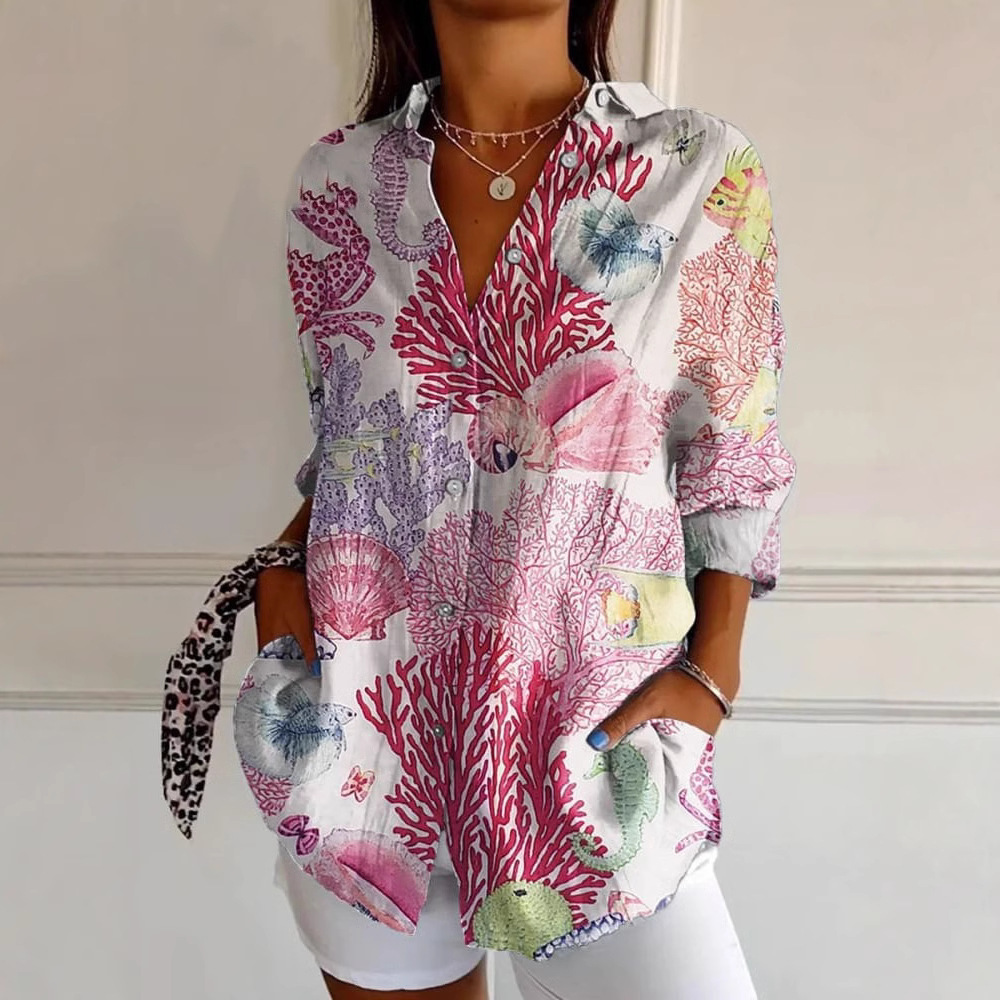 2024 New Women's Long Shirt, Summer European and American Trendy Short-Sleeve Floral Print 3D Short Sleeve Fashion