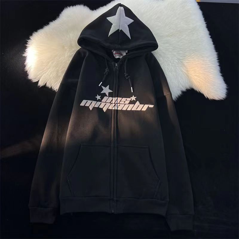 2023 European and American dark fashion alphabet sweatshirt men and women hoodies Goth couple Harajuku large size zipper sweater - Image 8