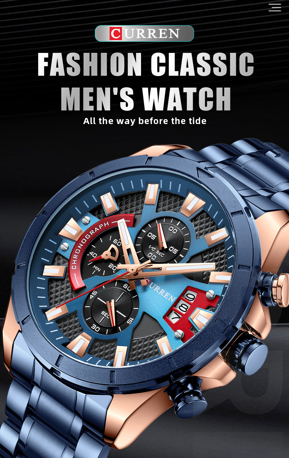 Curren/Careen 8401 Men's Watch Six Hand Watch Quartz Watch Steel Band Watch Calendar Men's Watch - Image 13