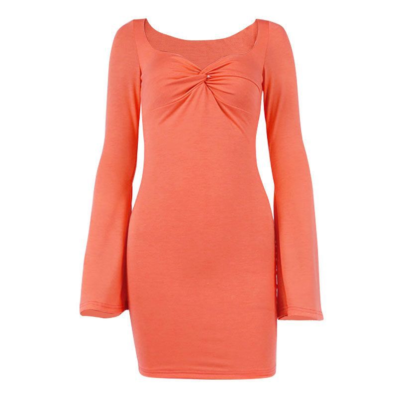 Square neck bag hip skirt dressSexy flared sleeve square neck hip skirt dress - Image 4