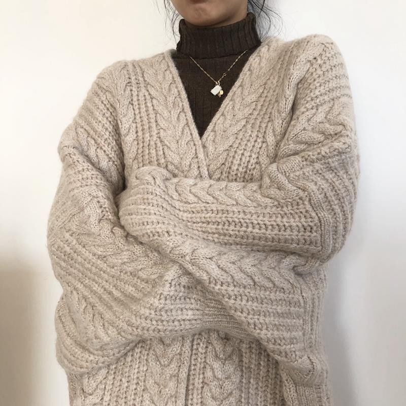 Lazy Style Retro Sweater Cardigan Women's Autumn and Winter New Cable Knit Mid-Length Long Sleeve Knit Cardigan Top 2025 - Image 3