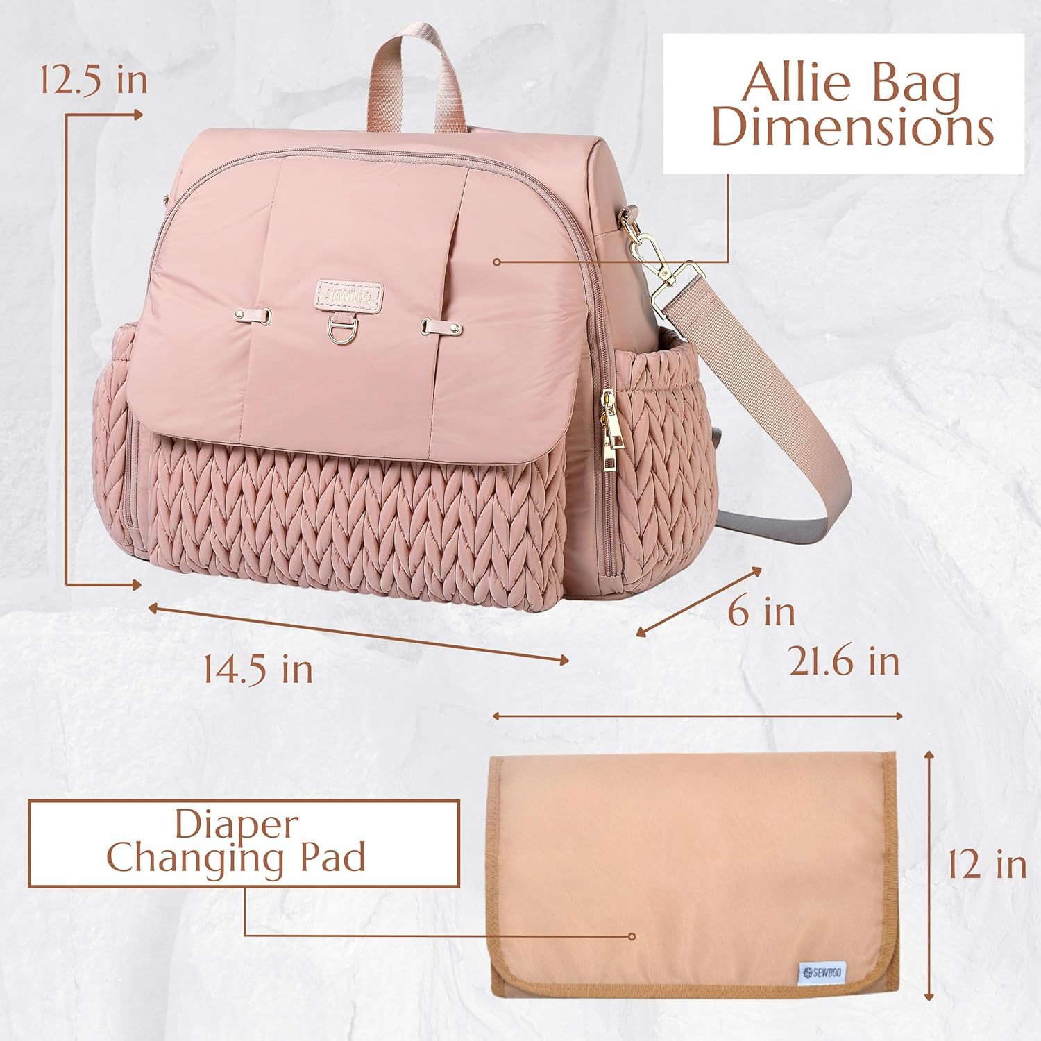 New quilted embroidered backpack mommy bag large capacity fashionable hand-held mommy bag outdoor travel insulation waterproof diaper bag - Image 2