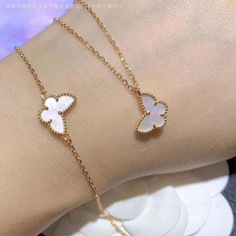Vanke White Mother-of-Pearl Horse Eye Butterfly Necklace for Women, 18k Gold Plated, High-End Design, Clavicle Chain, Earrings, Bracelet, Instagram - Image 4