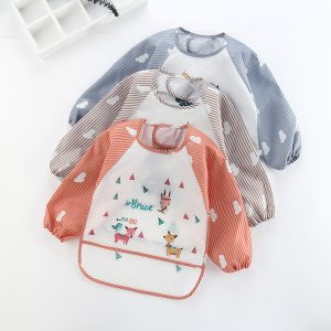 Baby smock, waterproof striped printed bib, children's bib, boys' and girls' cartoon upside-down bib.